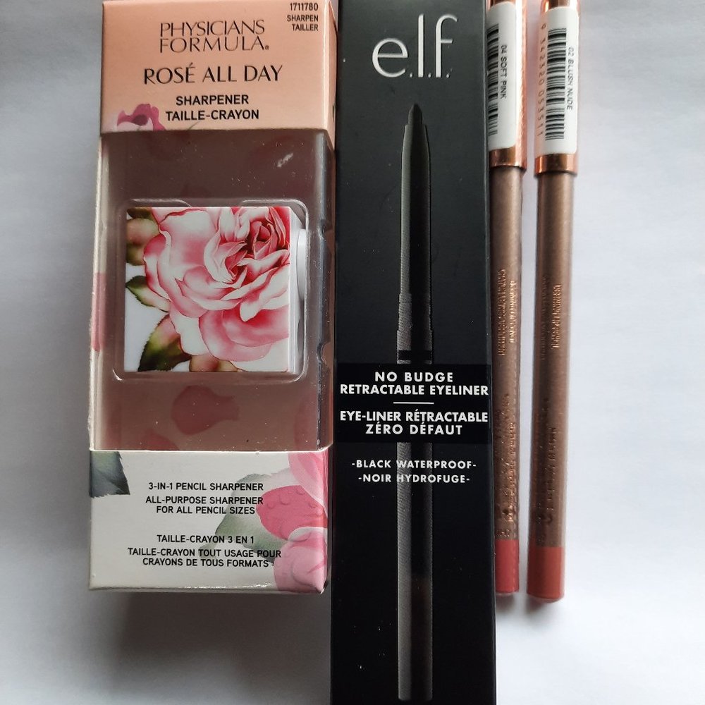 NEW 2 Nude By Nature Lip Liner, 1 Eye Liner, 1 Physician's Formula Sharpener